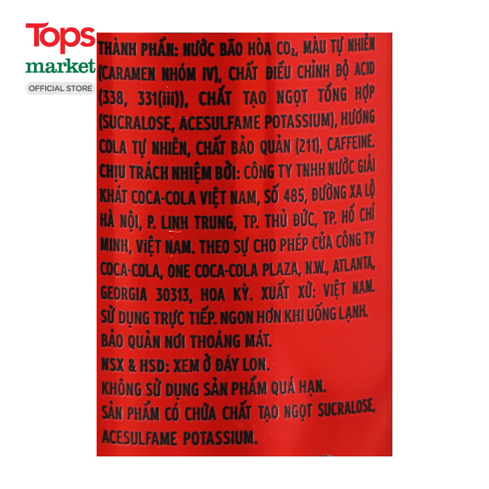 Nước Ngọt Coca Cola Zero 320ML - Siêu Thị Tops Market