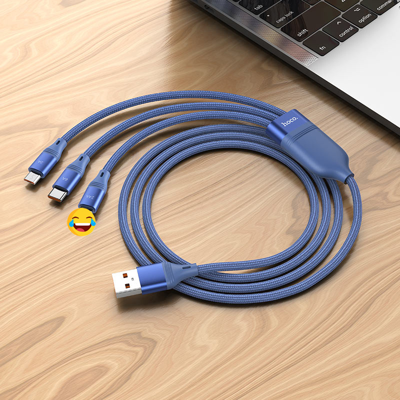 Cáp sạc 3 đầu Hoco U104 cổng microUSB / Lightning / Type-C dài 1.2M, max 6A, 66W - Nhất Tín Computer