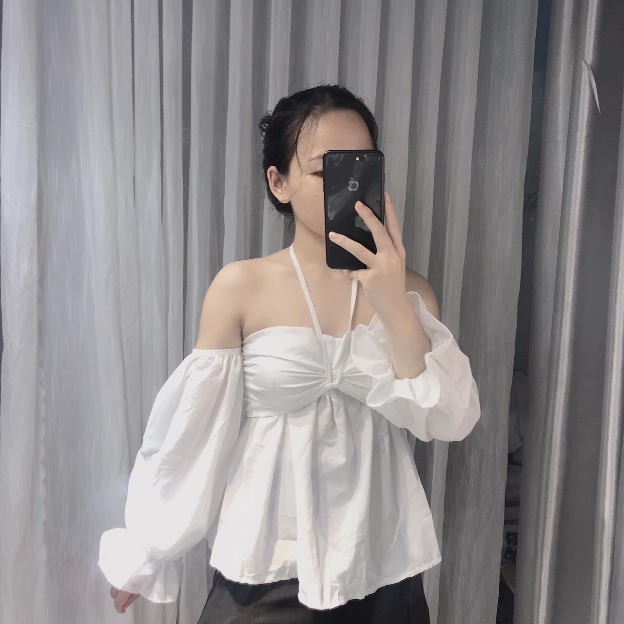 áo dây rút yếm bánh bèo bẹt vai tay dài cute cực kỳ