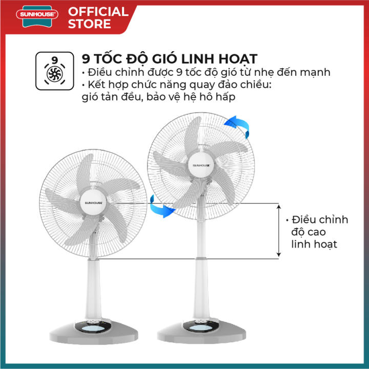 Quạt tích điện SUNHOUSE SHD7228 - Pin khỏe, 9 tốc độ gió linh hoạt - Bảo hành 12 tháng - Hình ảnh 3