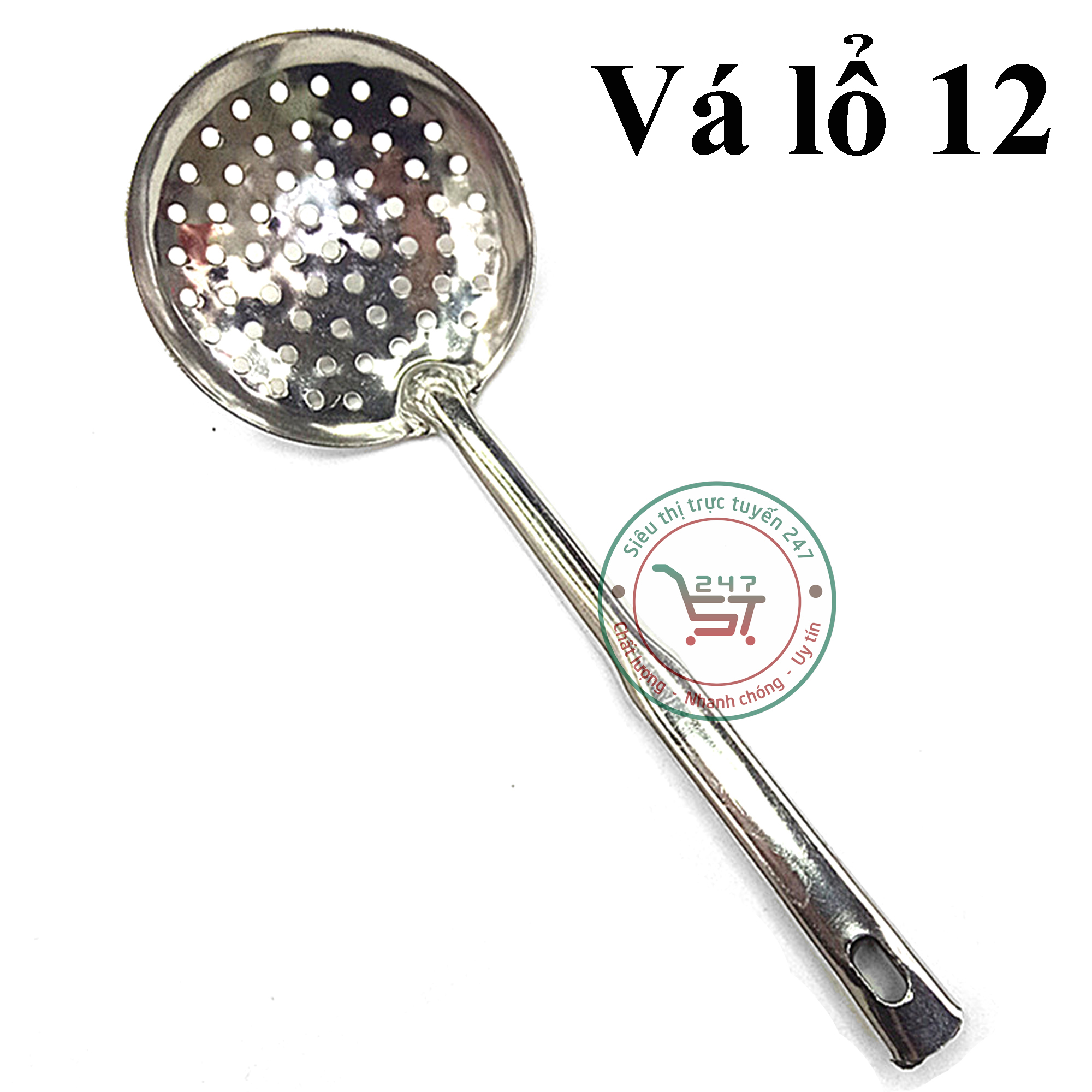 Vá múc canh inox sạn chiên trứng inox vá lổ inox cỡ 12 sáng bóng không gỉ là dụng cụ nấu ăn an toàn cho sức khỏe người dùng