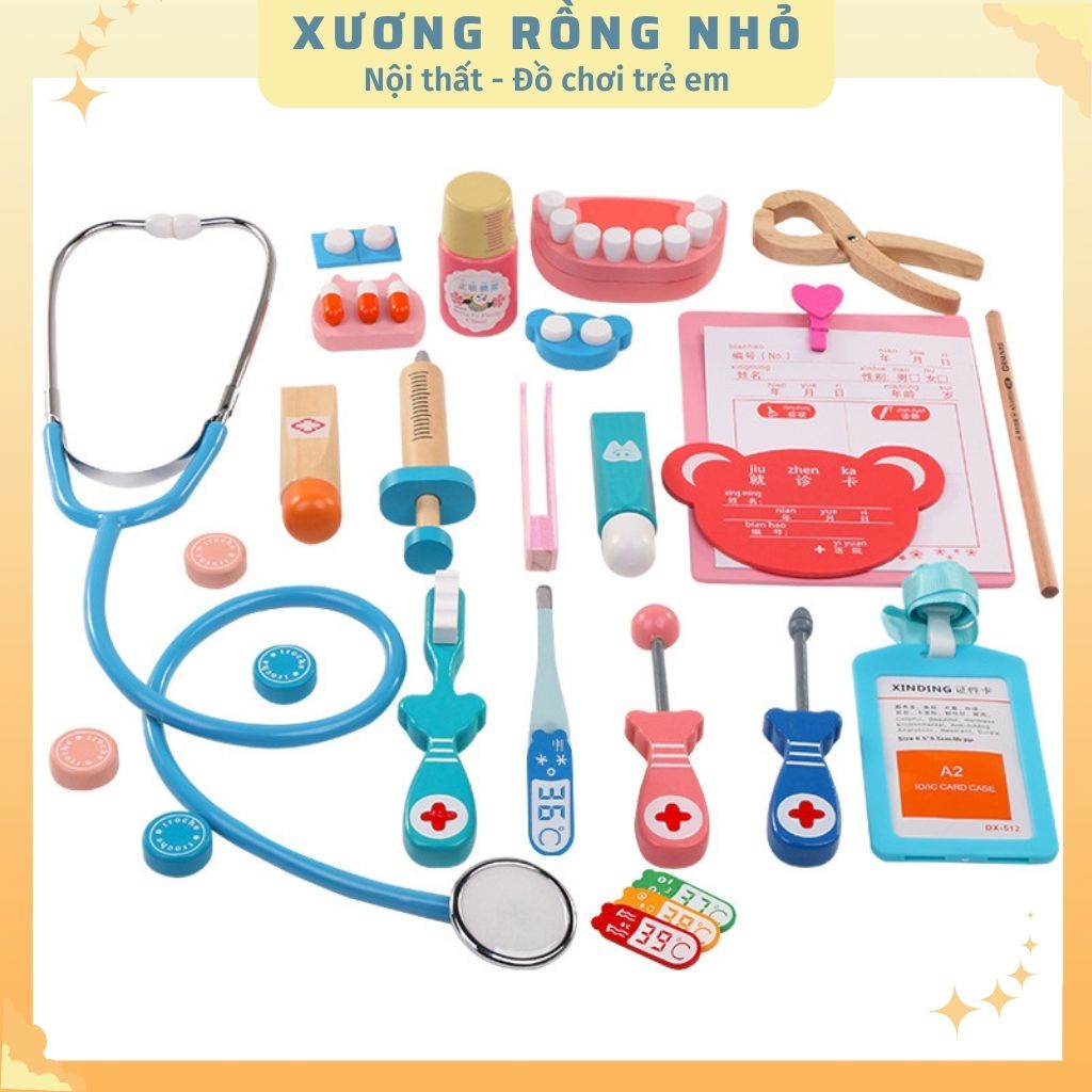 Bộ đồ chơi bác sĩ bằng gỗ đầy đủ chi tiết cho bé - đồ chơi nhập vai- hướng nghiệp- bé tập làm bác sỹ
