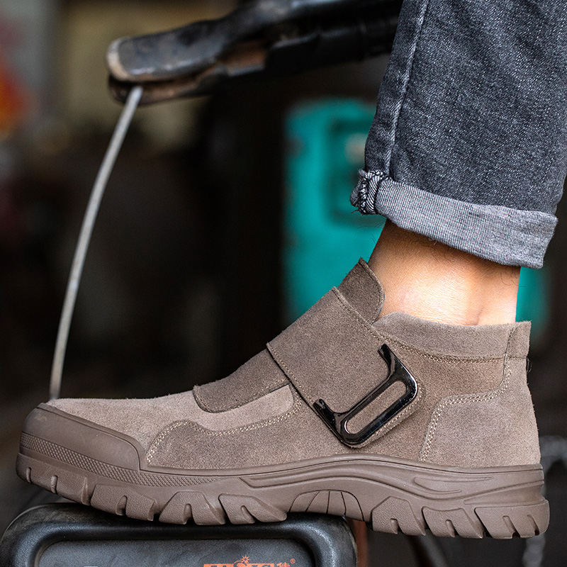 Giày bảo hộ không dây, cổ lửng, da bò, chống đinh, chống dập ngón và chống trơn trượt chính hãng, đẹp, thời trang, chất lượng cao