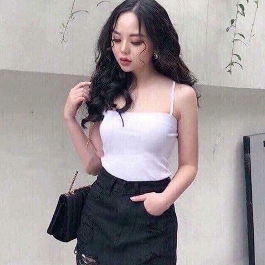Áo 2 dây sợi bún chất bozip 2 mầu đen-trắng