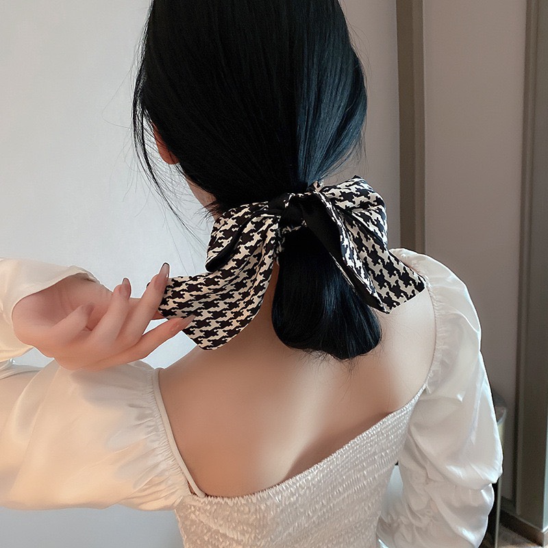 Dây Buộc Tóc, Dây Cột Tóc Đính Nơ Kẻ Caro Cá Tính