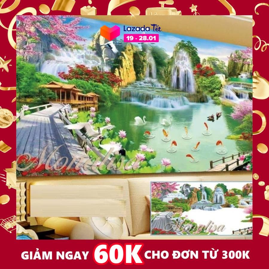 Tranh đính đá lưu thuỷ sinh tài Y8210 KT120x65cm. tranh đá sử dụng bằng vải nhung thiên nhiên an toàn và thân thiện với môi trường.
