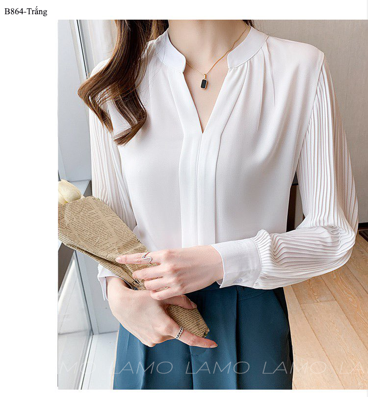 ÁO SƠ MI NỮ CỔ TÀU TAY DẬP LY-B864