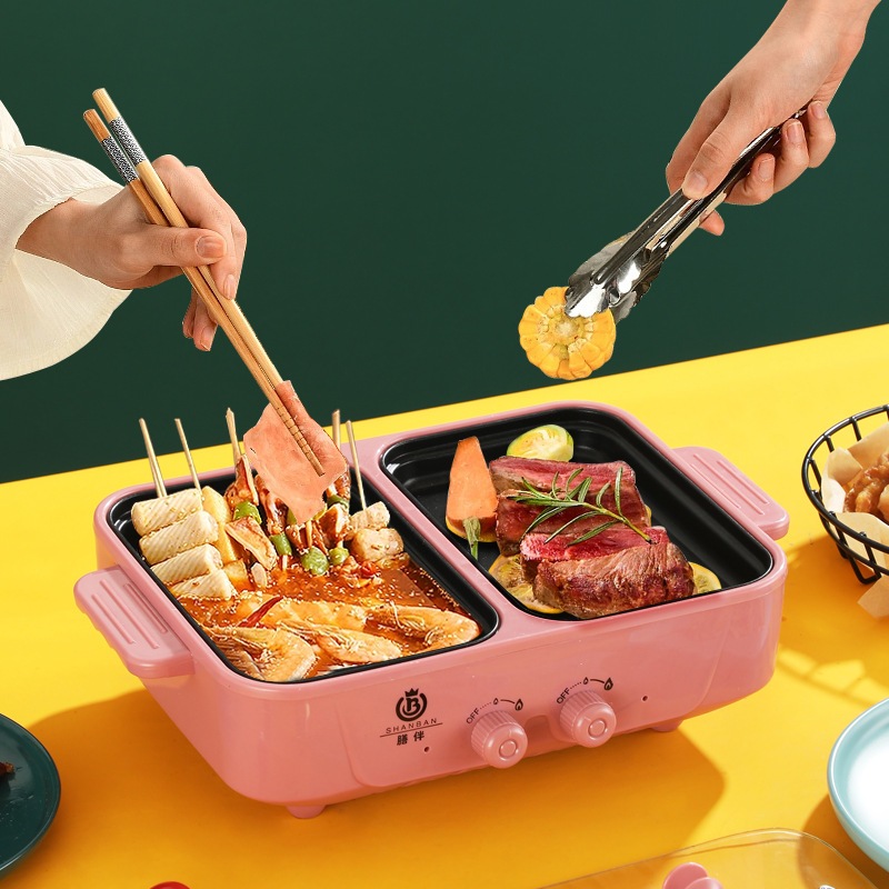Bếp Điện Nồi Lẩu Nướng 2in1 Màu Hồng Hàn Quốc Siêu Chống Dính Đa Năng Cao Cấp Chiên Nấu 2 Ngăn, có 2 mức nhiệt độ thấp cao siêu tiện lợi,bảo hành 12 tháng Gala Store