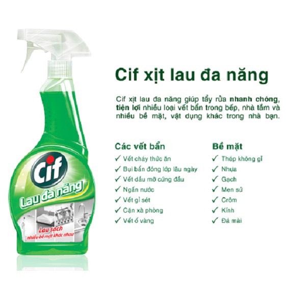 Nước lau đa năng Cif dạng chai Xịt 520ml