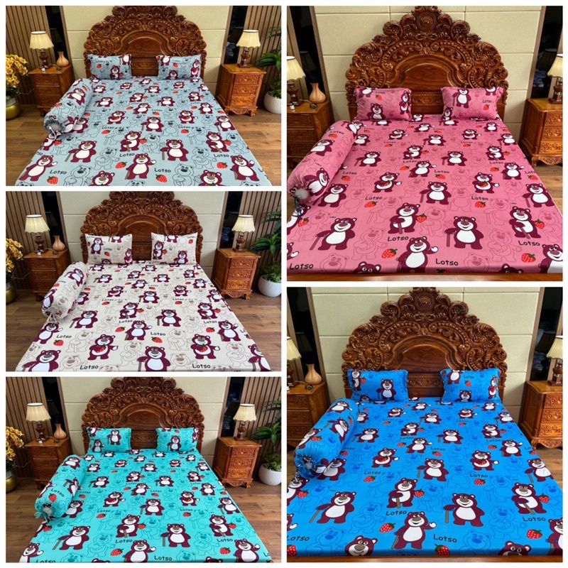 Drap thun lạnh hàn quốc mẫu gấu lotso (gấu chống gậy) đủ màu