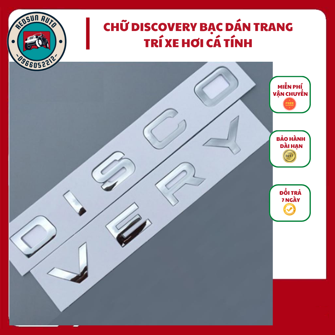 Chữ nổi 3D Discovery MÀU BẠC dán nắp capo - tem chữ dán trang trí ô tô