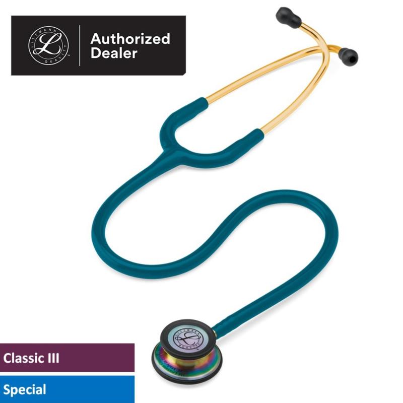 Ống nghe 3M Littmann Classic III, Màu xanh carribean mặt cầu vồng, 27 inch, 5807