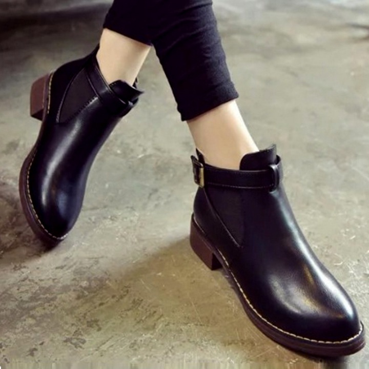 Giay bốt nữ, chelsea boots giày boot cổ ngắn đế thấp1 khóa S426