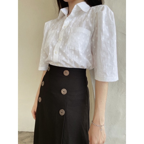 Áo Trắng Có Cổ - Chấm Bi [A017 - Senbe Clothing]