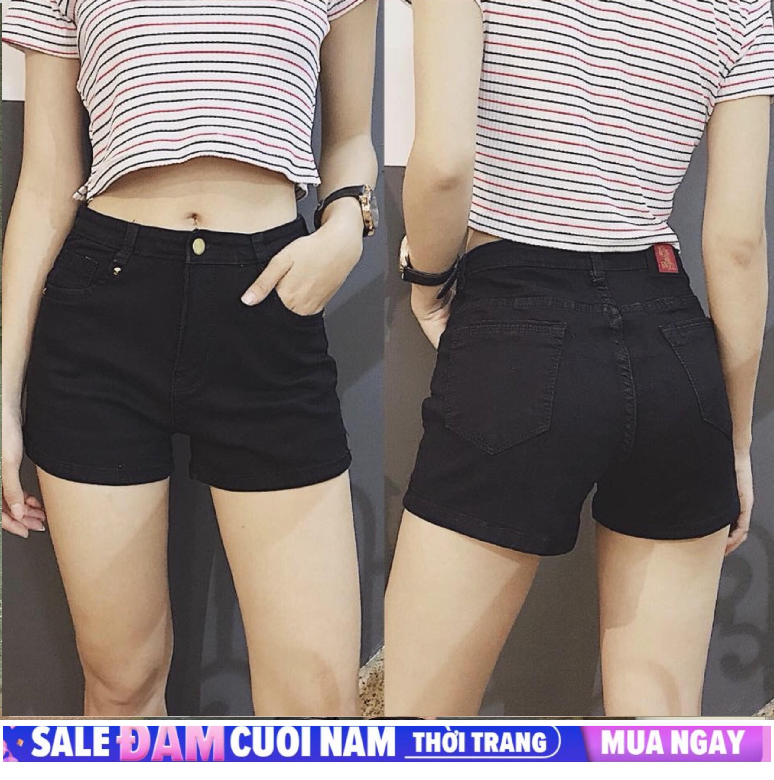 [HCM]QUẦN SHORT JEAN ĐEN TRƠN LƯNG CAO CO DÃN MẠNH BIG SIZE ĐẠI 2730