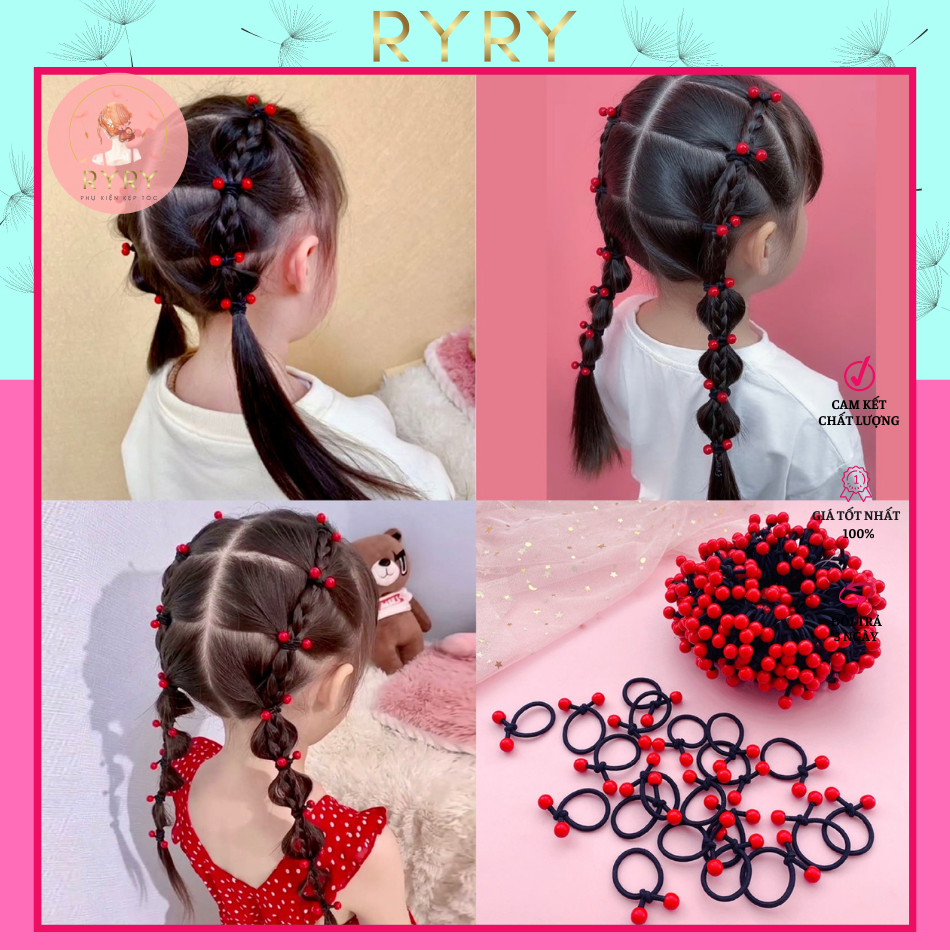 Set 5 Dây Cột Tóc chùm hạt châu Đơn Giản Cho bé