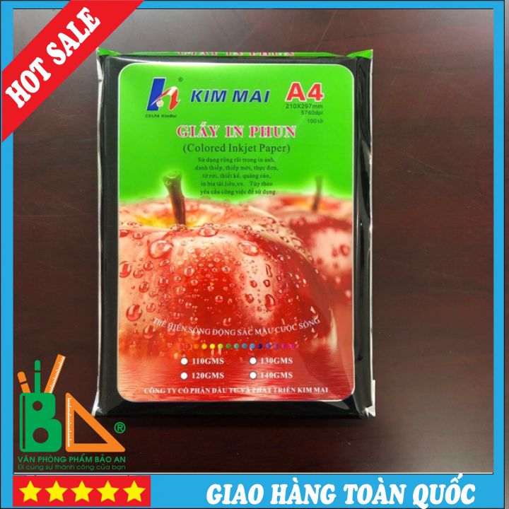 100 tờ Giấy In Phun Kim Mai 1 Mặt A4 Đl135g