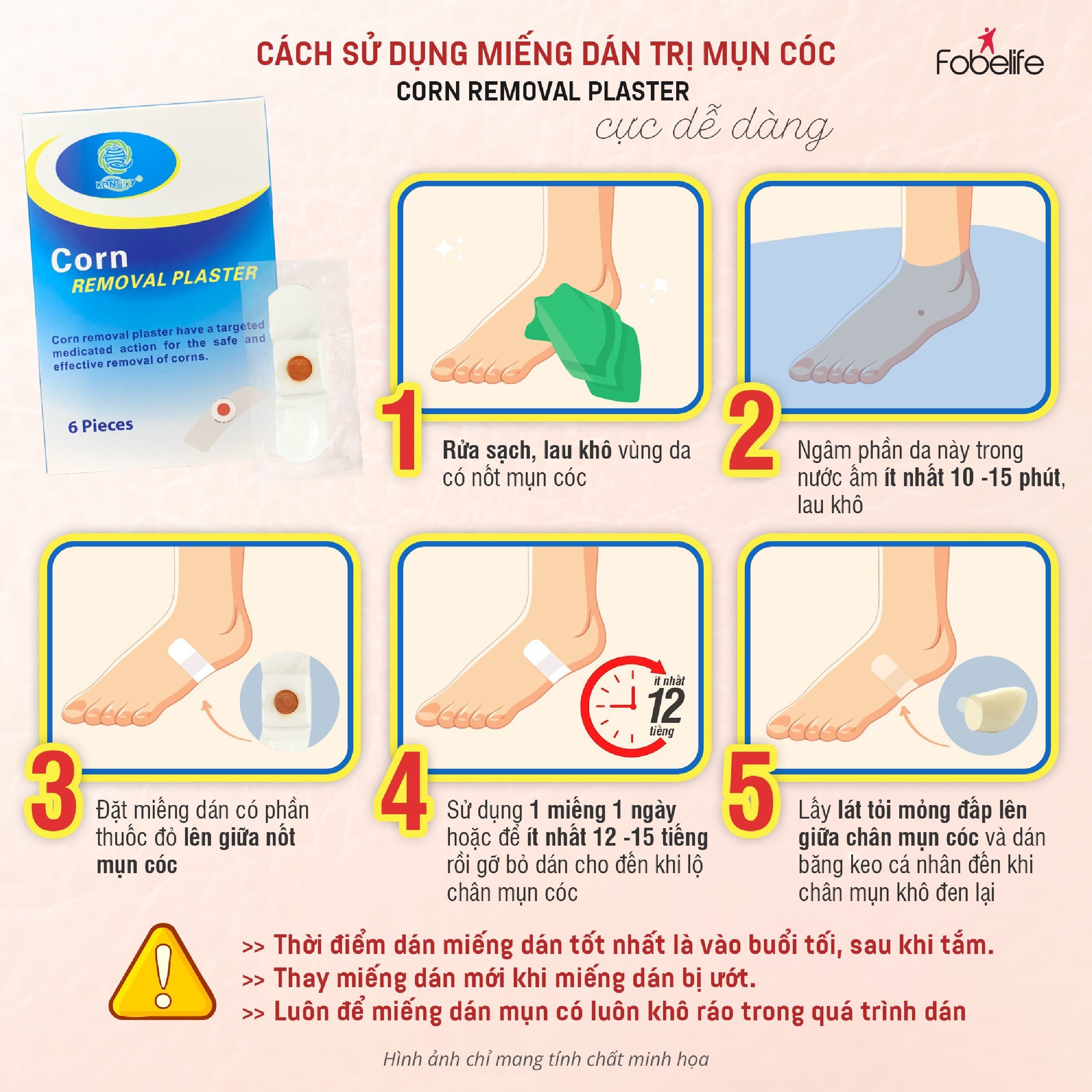 Miếng Dán Mụn Cóc Mụn Cơm Corn plaster KangDi Fobe - hộp 6 miếng