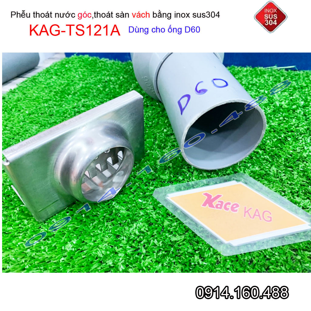Phễu thoát nước mưa thoát ngang D60 KAG-TS121A, phễu thoát nước vách tường hành lang, ban công thoát góc tường