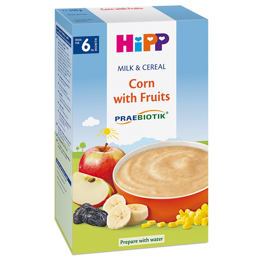 Hipp-Bột DD hoa quả sữa, bắp 250g