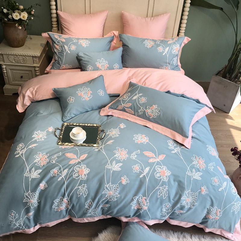 80S Mỏng 100% Cotton Mài Lông Bộ Bốn Chiếc 100% Cotton Cotton Chất Lượng Cao Hoa Thêu 1.5 M Và 1.8 M Trên Giường Cung Cấp Giản Lược Phong Cách Châu Âu