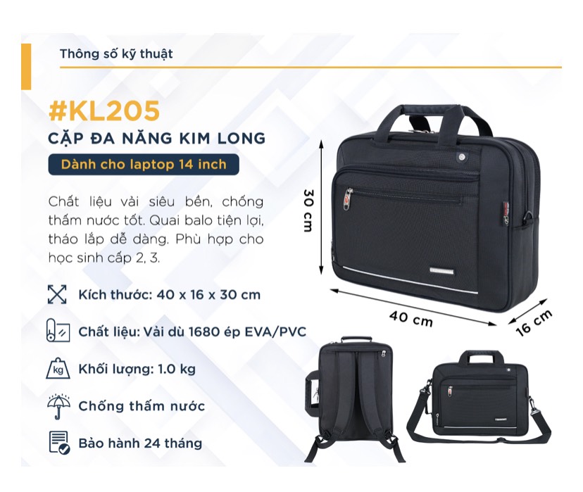 Cặp học sinh cấp 2 và 3 hiệu Kim Long KL205