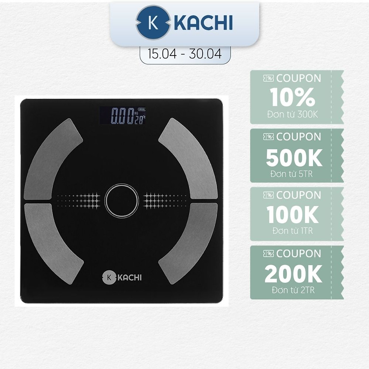 Cân điện tử bluetooth phân tích chỉ số cơ thể Kachi MK223 - Màu đen - Hàng chính hãng Lagashophouse