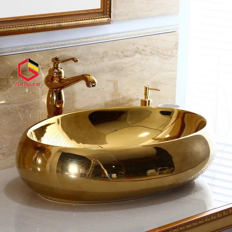 CHẬU RỬA MẶT, LAVABO ELIP, DƯƠNG BÀN MẠ VÀNG 065V (SẢN PHẨM BAO GỒM CHẬU)
