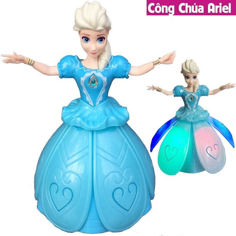 Lồng đèn trung thu công chúa Elsa đầm nhựa xòe dùng pin có đèn nhạc cho bé