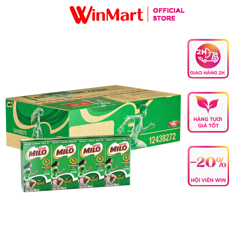 - Thùng 48 hộp sữa Milo Nestlé lúa mạch 115ml