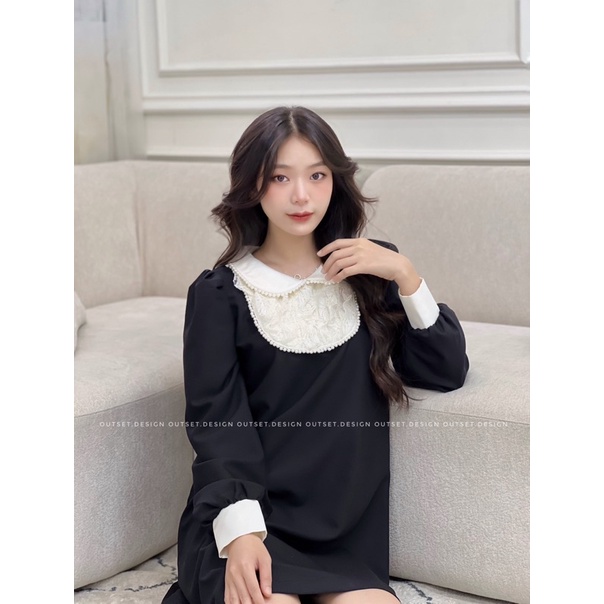 OUTSET - Váy đen phối ren ngọc lấp la lấp lánh