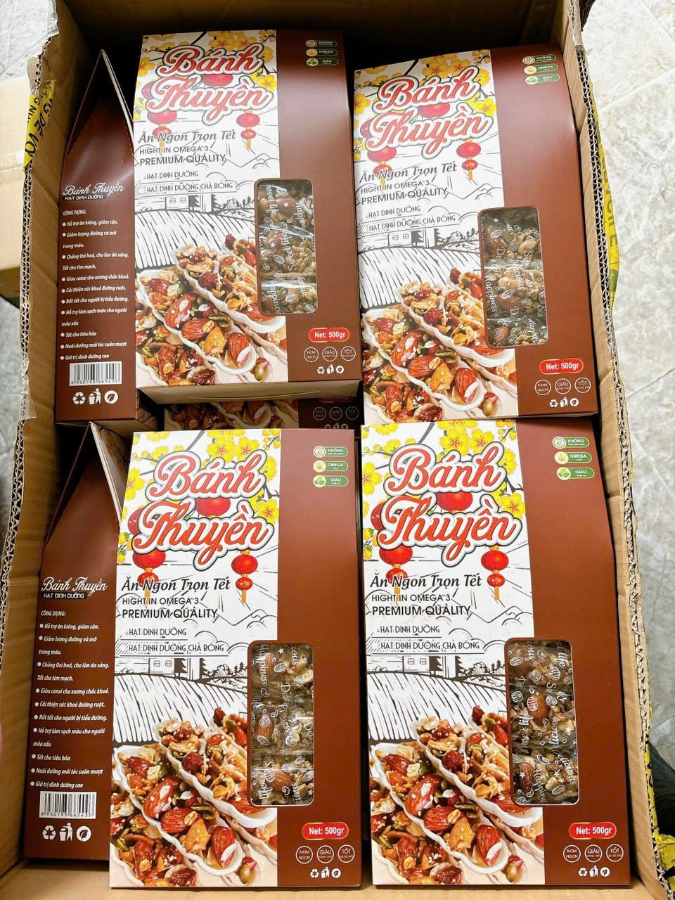 Bánh thuyền hạt dinh dưỡng hộp giấy tết 500g - Bánh thuyền mix hạt dinh dưỡng - Rong Biển Kẹp Hạt - Granola thuyền - Biscoti Bánh Ăn Kiêng, Giảm Cân
