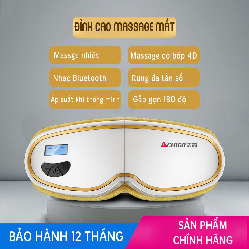[HCM]Máy Massage Mắt Thông Minh Chính Hãng CHIGO Thế Hệ Mới 2021-Kết nối Bluetooth Massage túi Khí Rung Nóng cao cấp