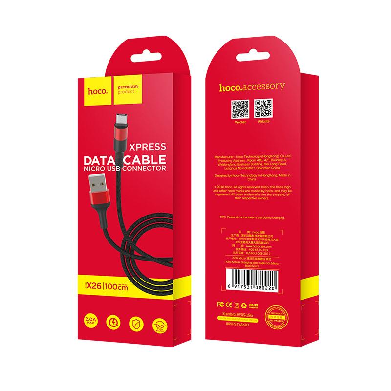 Cáp sạc microUSB Hoco X26 2A dài 1M - dây bọc dù (Hỗ trợ sạc nhanh và truyền dữ liệu) - Nhat Tin Authorised Store