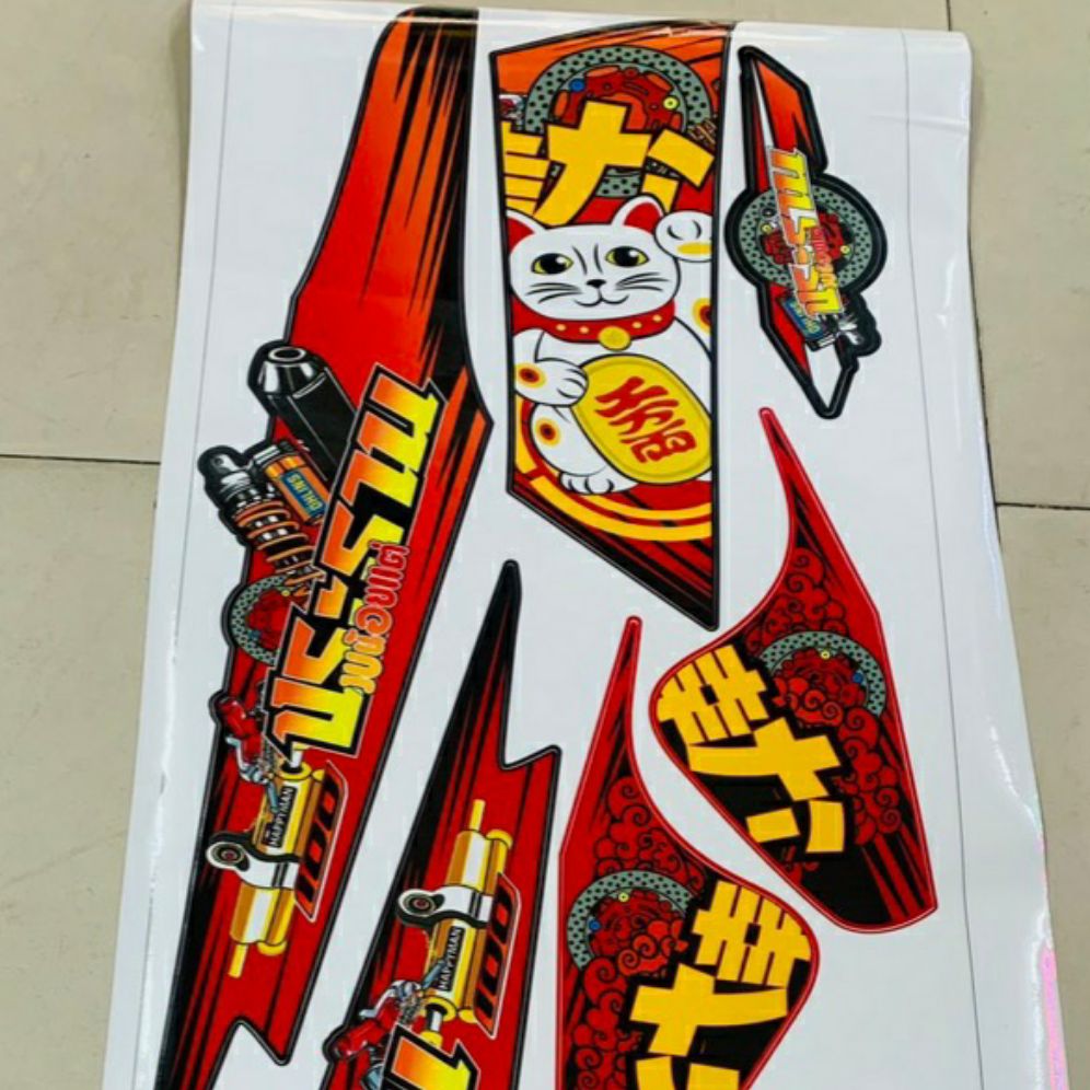 [HCM]Tem xe Wave 100  tem rời mẫu méo thần tài cao cấp dán xe đỏ  xe đen  xe trắng