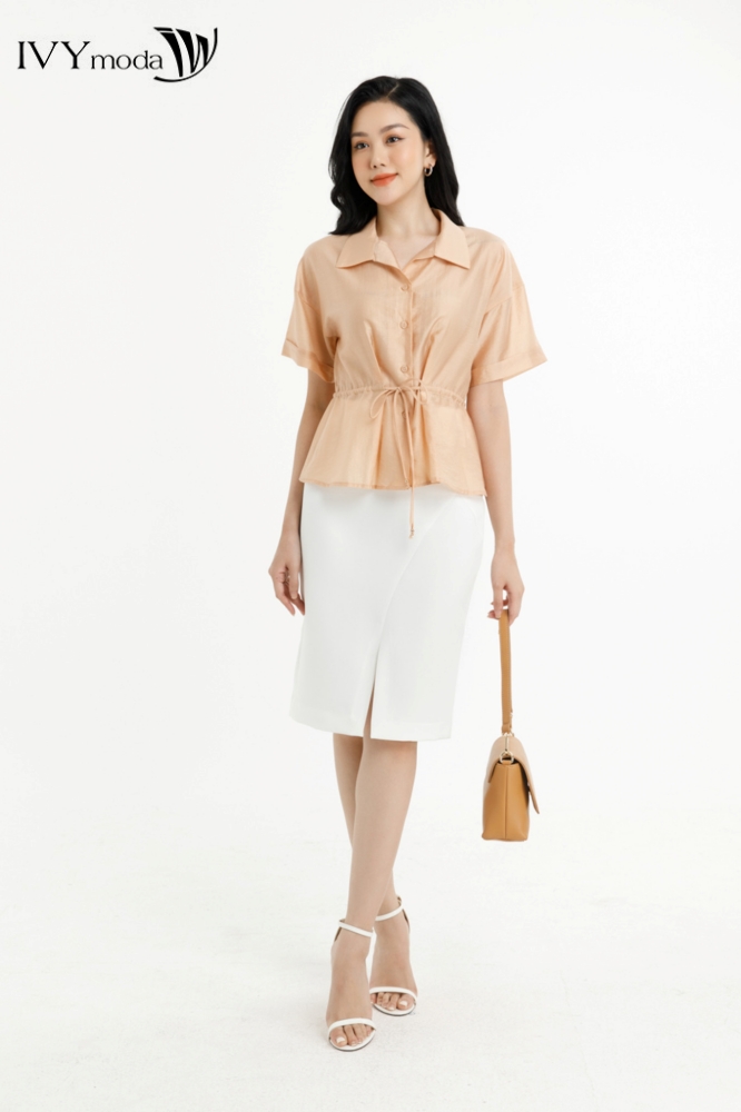 Áo sơ mi lụa dây rút eo IVY moda MS 16M7737