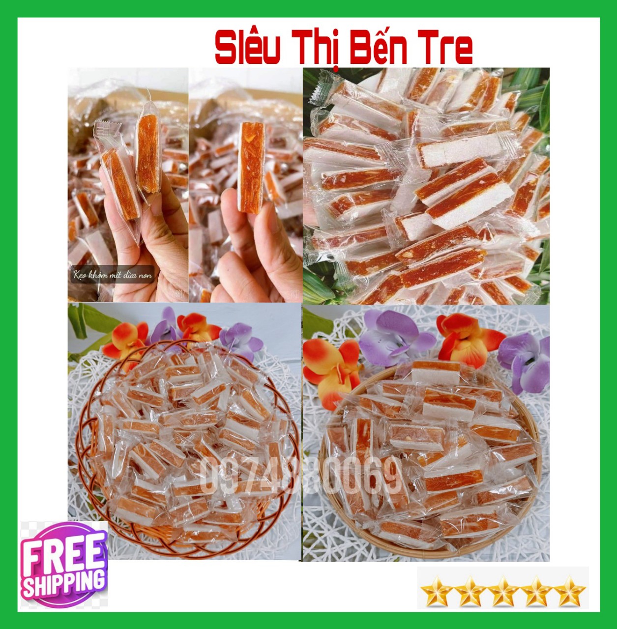 (FREESHIP) 1Kg Kẹo Khóm dừa non mềm dẻo ít ngọt