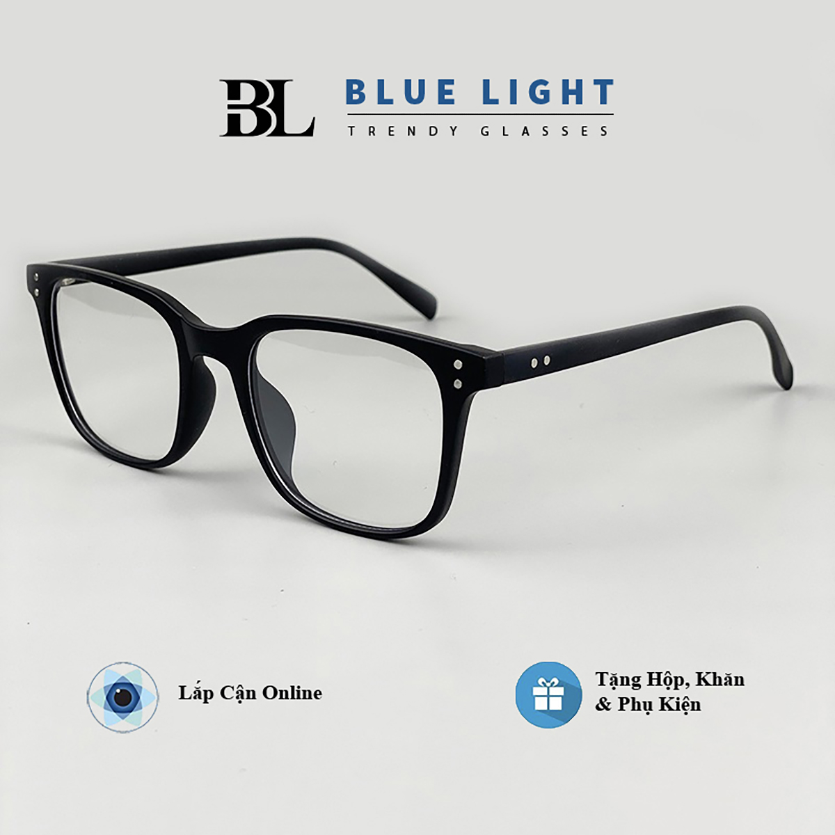 Gọng Kính Cận Kính Giả Cận Nam Nữ Mắt Vuông Gọng Nhựa Dẻo TR90 Đen Nhám Hàn Quốc Chống Ánh Sáng Xanh - BLUE LIGHT