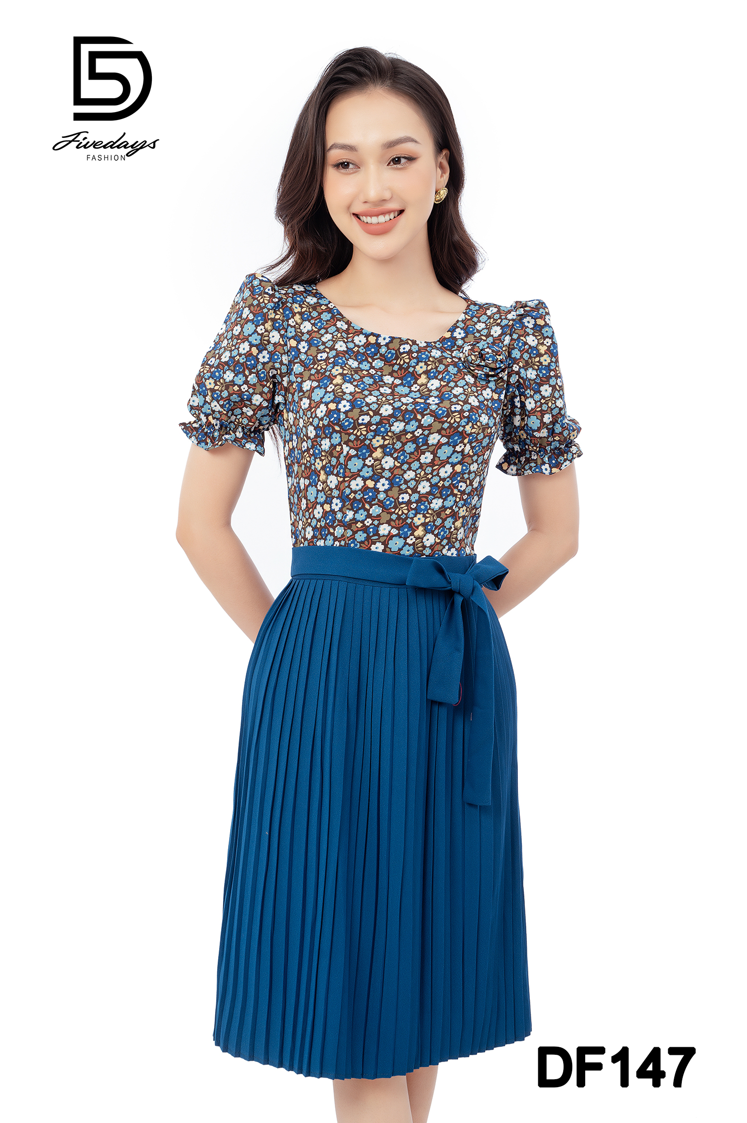 Đầm hoa phối thân trên dập ly FIVEDAYS