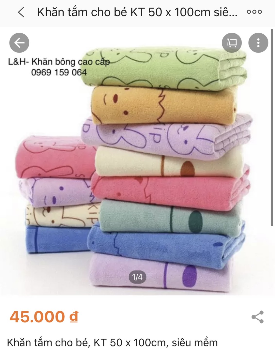 Khăn tắm cho bé, KT 50 x 100cm, siêu mềm