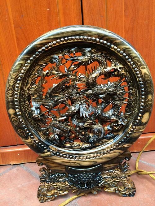 Đĩa tứ linh gỗ mun hoa cao cấp
