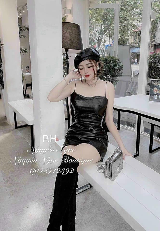 [HCM]đầm da hai dây siêu sang chảnh   876