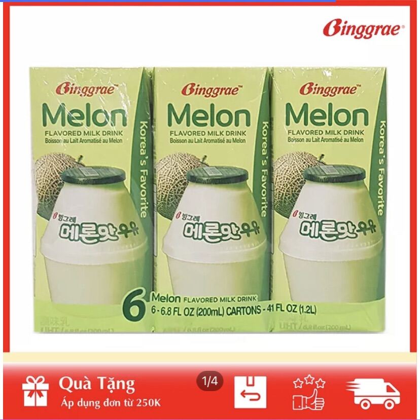 [HOÀN TIỀN MAX 10%][ HÀNG CÔNG TY NHẬP KHẨU ] Sữa Dưa Lưới Melon Milk Binggrae Lốc 6 Hộp