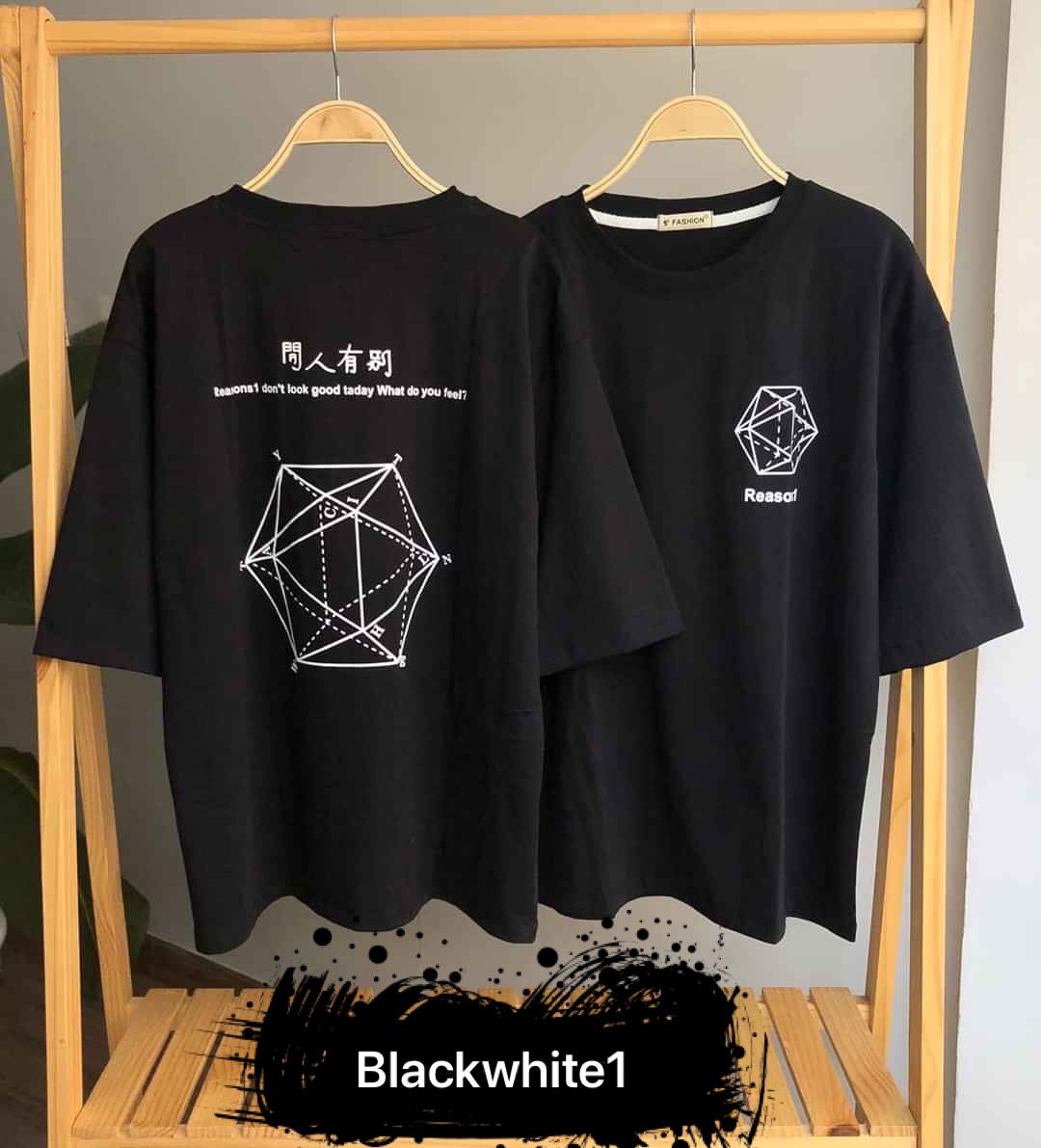 Áo thun hình học unisex in 3d from rộng nam nữ hot trend độc lạ blackwhite1
