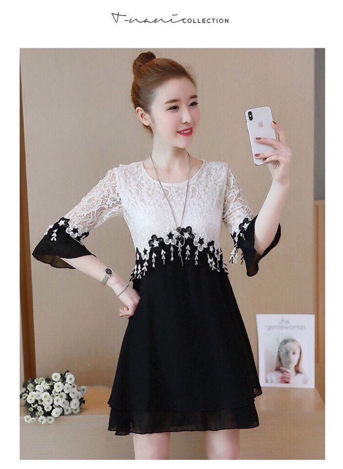 Đầm suông phối ren lưới hoa có size lớn beyeu1688- by4351