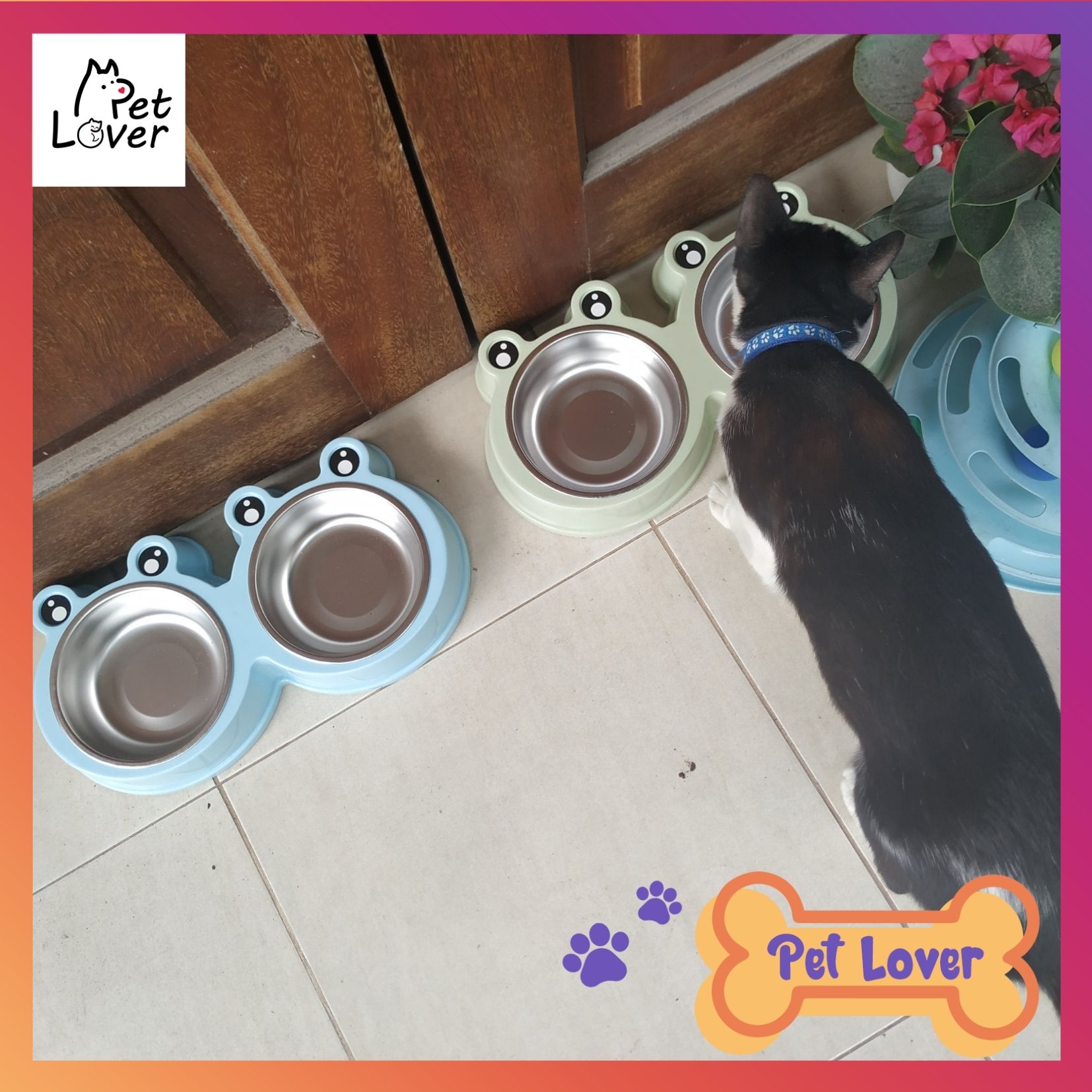Bát ăn cho mèo, bát ăn cho chó, khay inox kèm theo, sạch sẽ, dễ dàng vệ sinh (cho pet dưới 10kg) - petlover