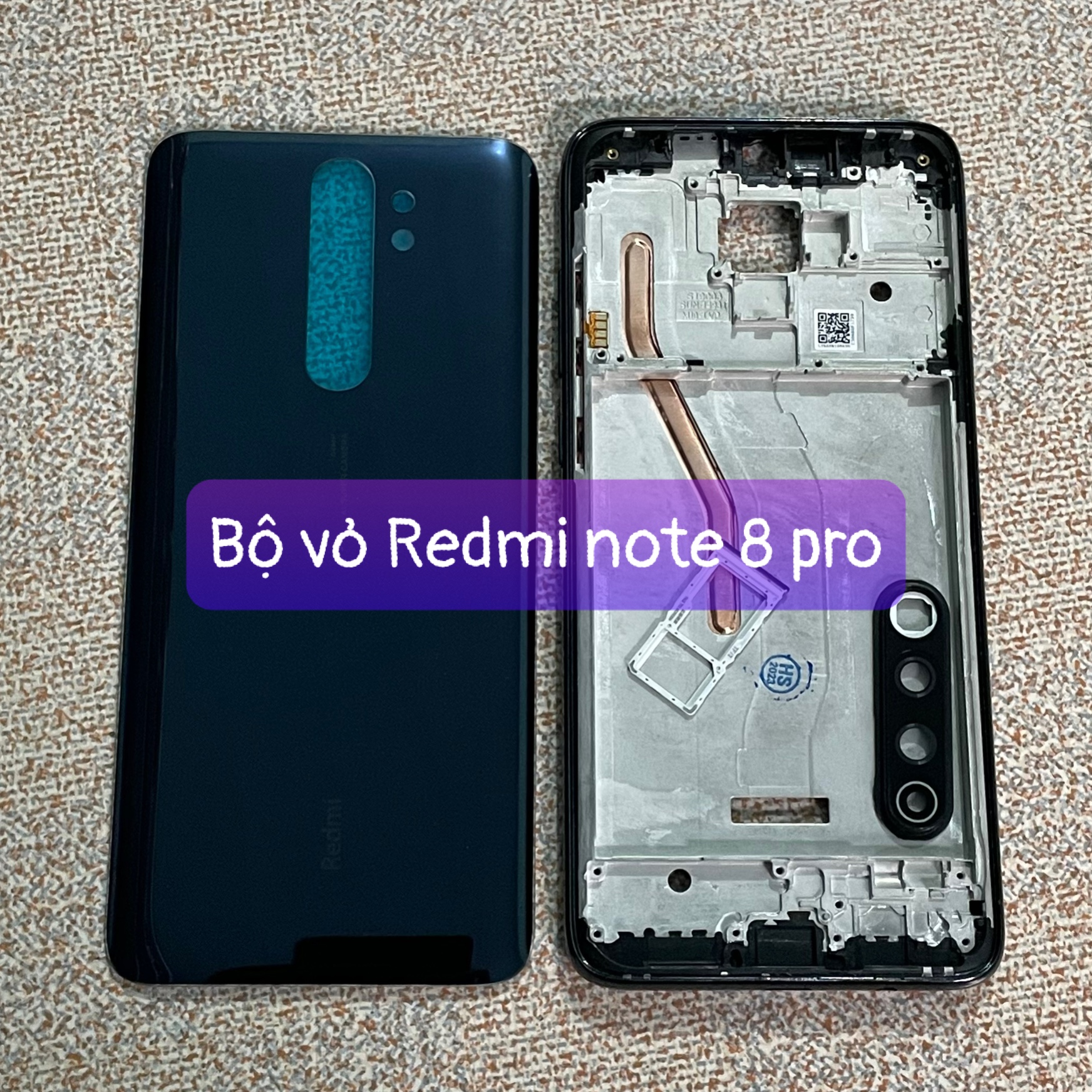 bộ vỏ xương Redmi note 8 pro (kèm khay sim và kính camera)