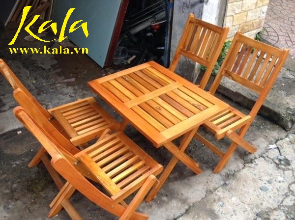 Bộ 1 bàn 2 ghế gỗ cafe xếp gọn