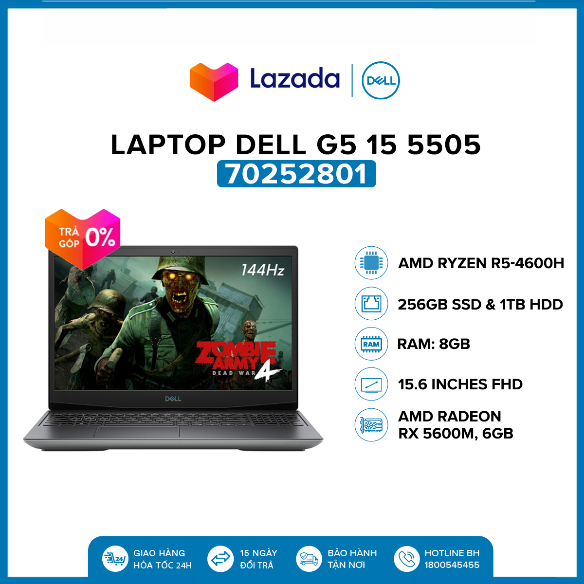 Laptop Dell G5 15 5505 15.6 inches FHD (AMD Ryzen...