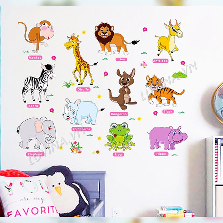 Decal dán tường vườn thú tiếng anh 02